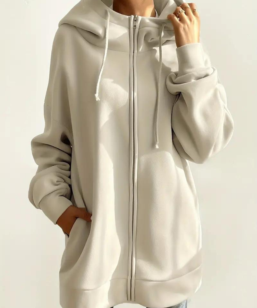 Lange dames hoodie met hoge kraag en rits – comfortabel & casual
