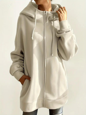 Lange dames hoodie met hoge kraag en rits – comfortabel & casual