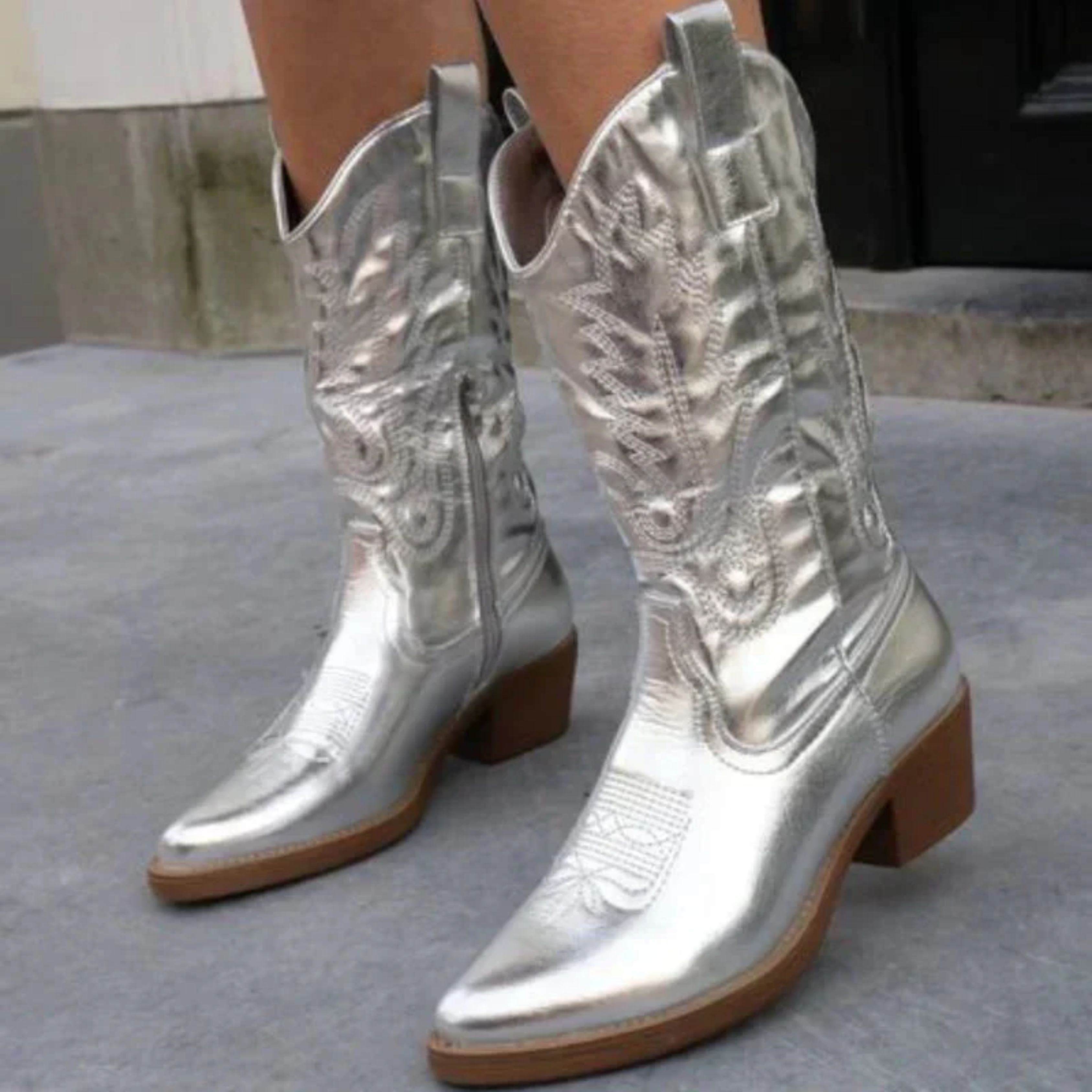 Dames Cowboylaarzen | Metallic Afwerking | Western Laarzen met Moderne Twist