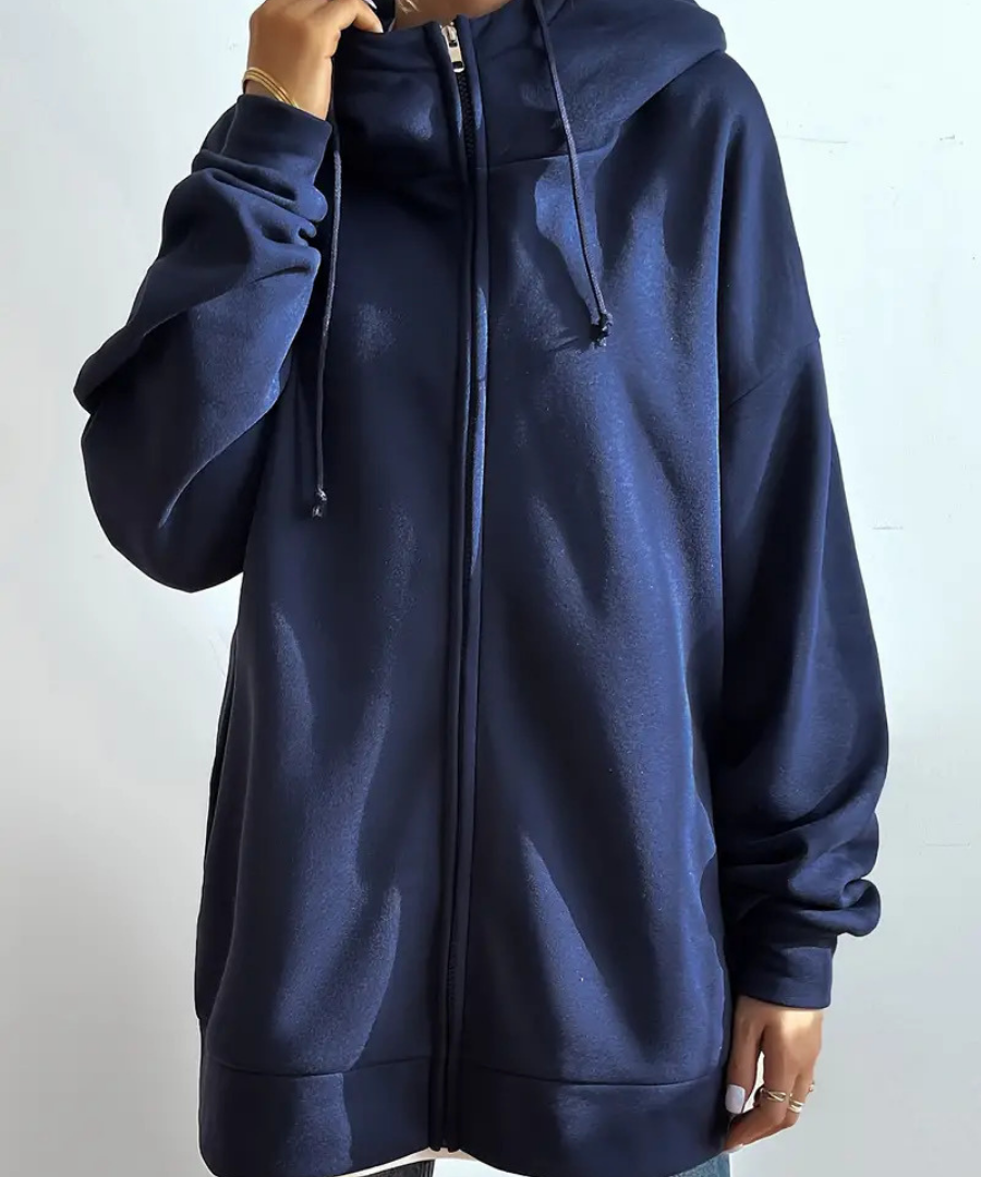 Lange dames hoodie met hoge kraag en rits – comfortabel & casual