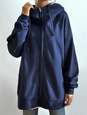 Lange dames hoodie met hoge kraag en rits – comfortabel & casual