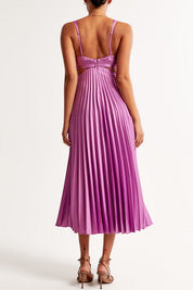 Elegante dames jurk – maxi jurk met V-hals, plissé rok en cut-out taille