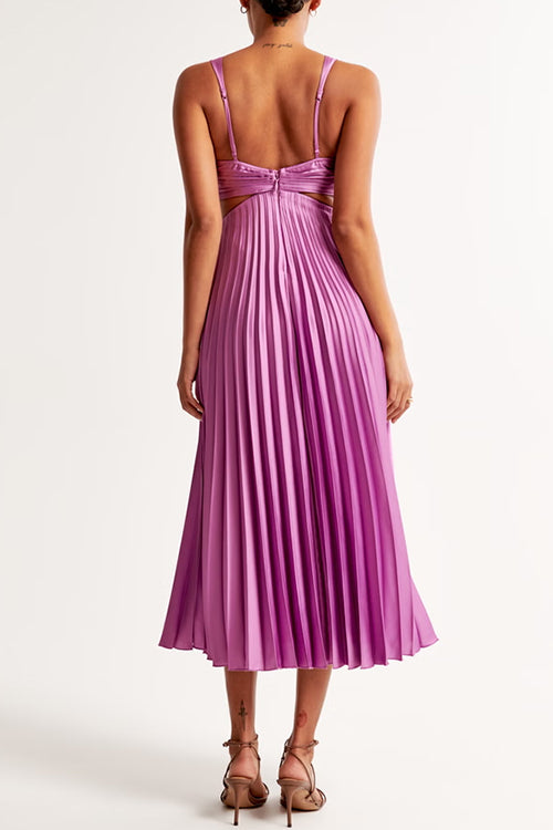 Elegante dames jurk – maxi jurk met V-hals, plissé rok en cut-out taille