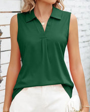 Mouwloze dames blouse Rina – elegante zomerblouse met kraag & O-hals