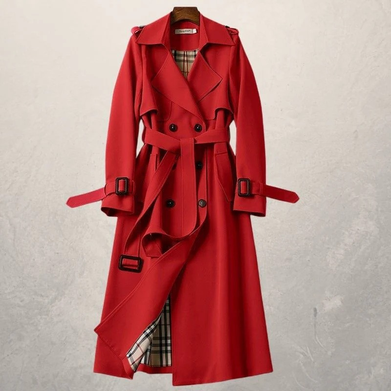 GURI dames trenchcoat – getailleerde jas met ceintuur & dubbele knopen