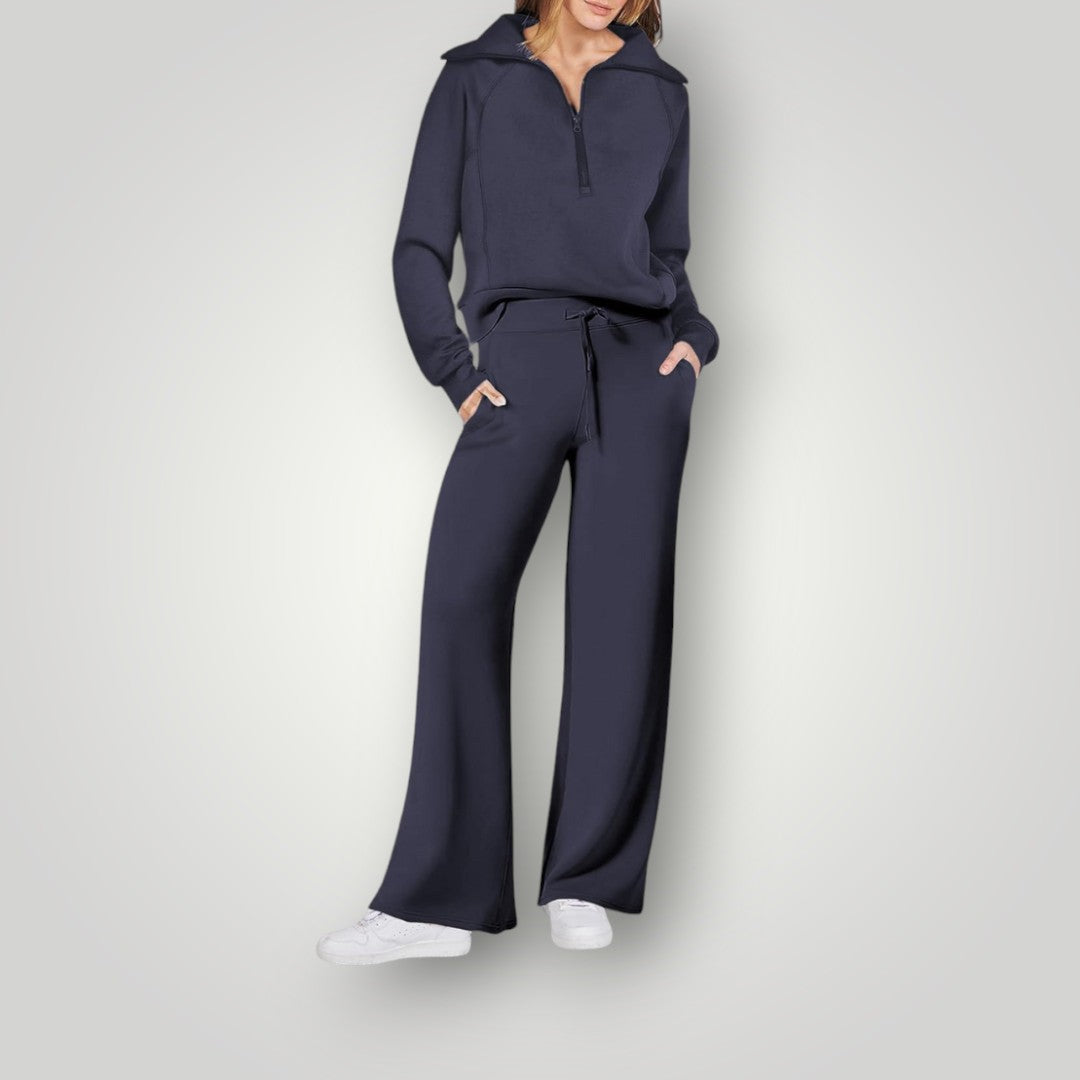 Nelleke | Dames Relaxte Loungeset | Twee-Delige Set met Rits-Top en Wijde Broek