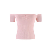 Jolina off-shoulder top dames – elegante bessenkleurige aangesloten top