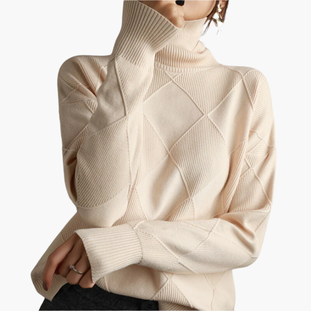 Dames Gebreide Oversized Trui – Stijlvolle en Comfortabele Sweater met Geometrisch Breipatroon