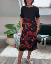 Patchworkjurk met Bloemenprint – Elegante Damesjurk met Ronde Halslijn