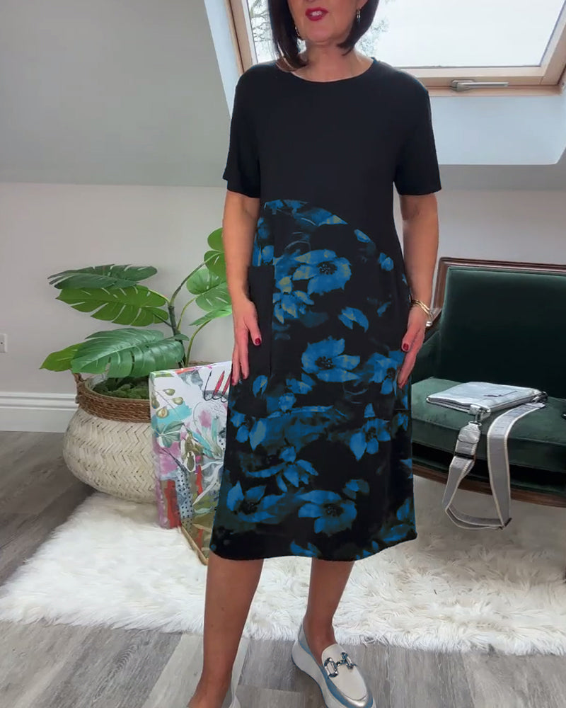 Patchworkjurk met Bloemenprint – Elegante Damesjurk met Ronde Halslijn