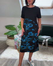 Patchworkjurk met Bloemenprint – Elegante Damesjurk met Ronde Halslijn
