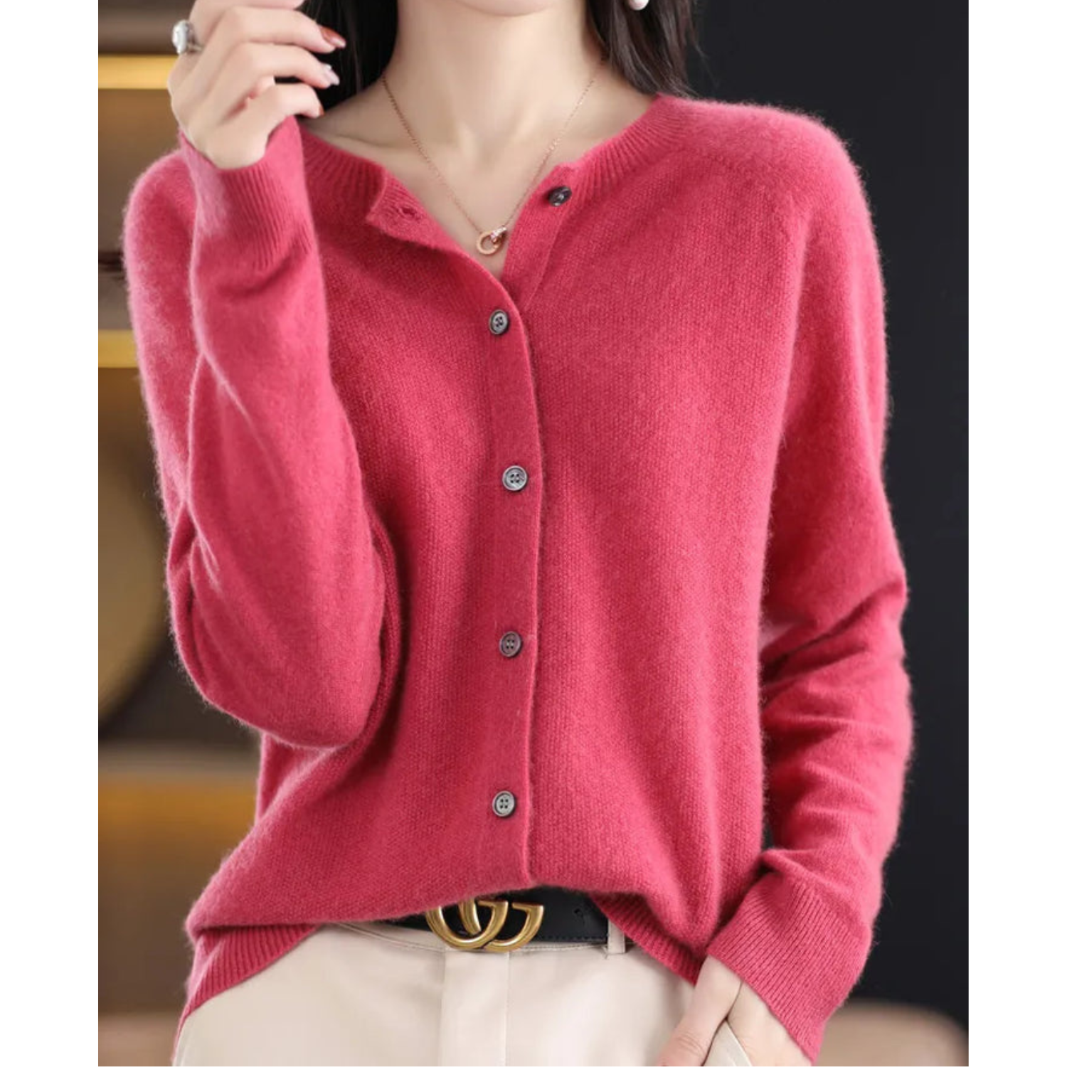 GlamourWool wollen vest dames | Marino-wol look trui | V-hals vest met knoopsluiting