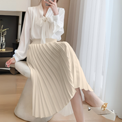 Elva satijnen plooirok – hoge taille midi-rok met elegante glans