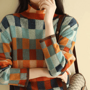 Kayleigh dames trui – luxe cashmere coltrui met patchwork design