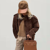 Oversized suède dames winterjas – beige lichtgewicht jas met luxe uitstraling