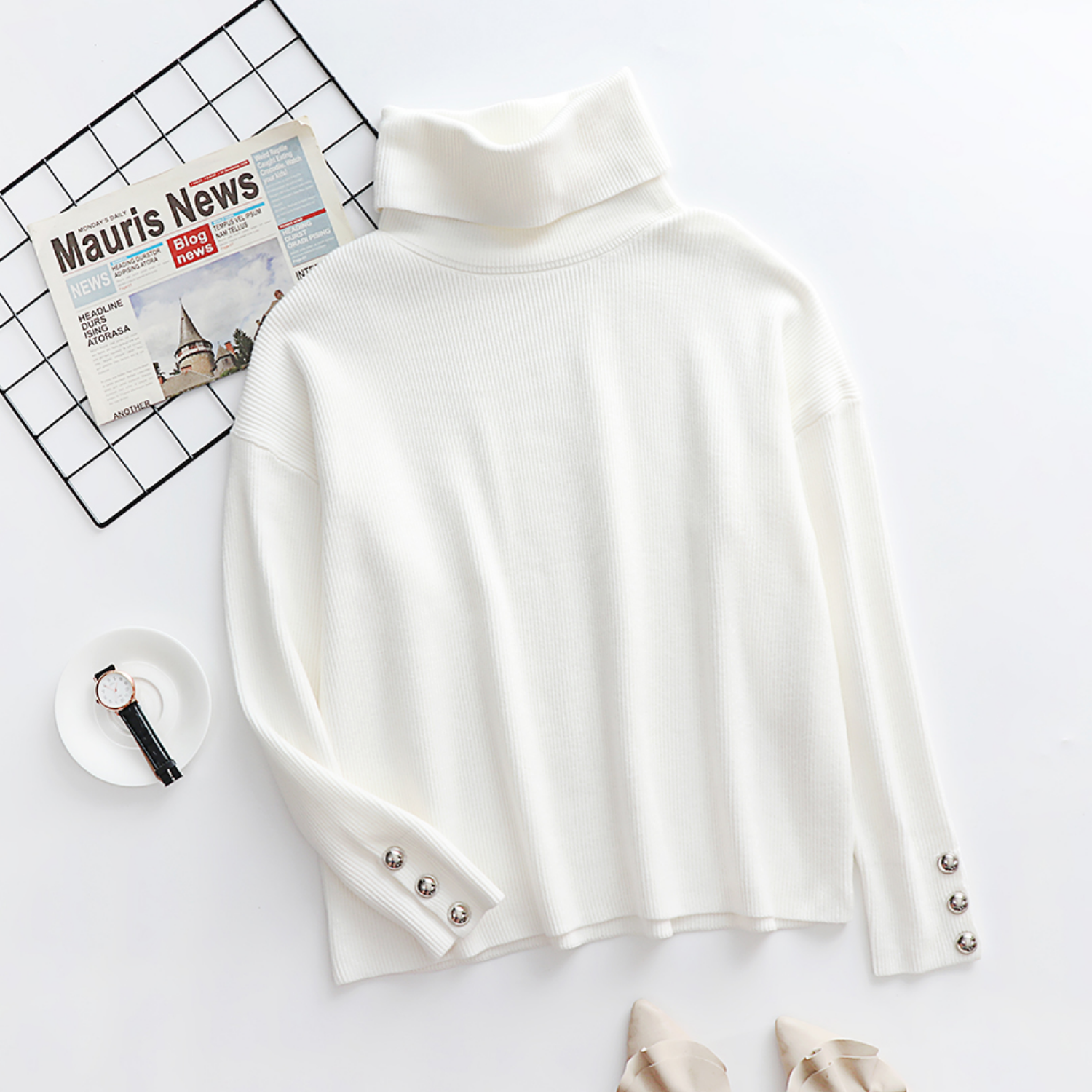 Joanna Turtleneck Damestrui – Warme Coltrui met Zilverkleurige Knopen