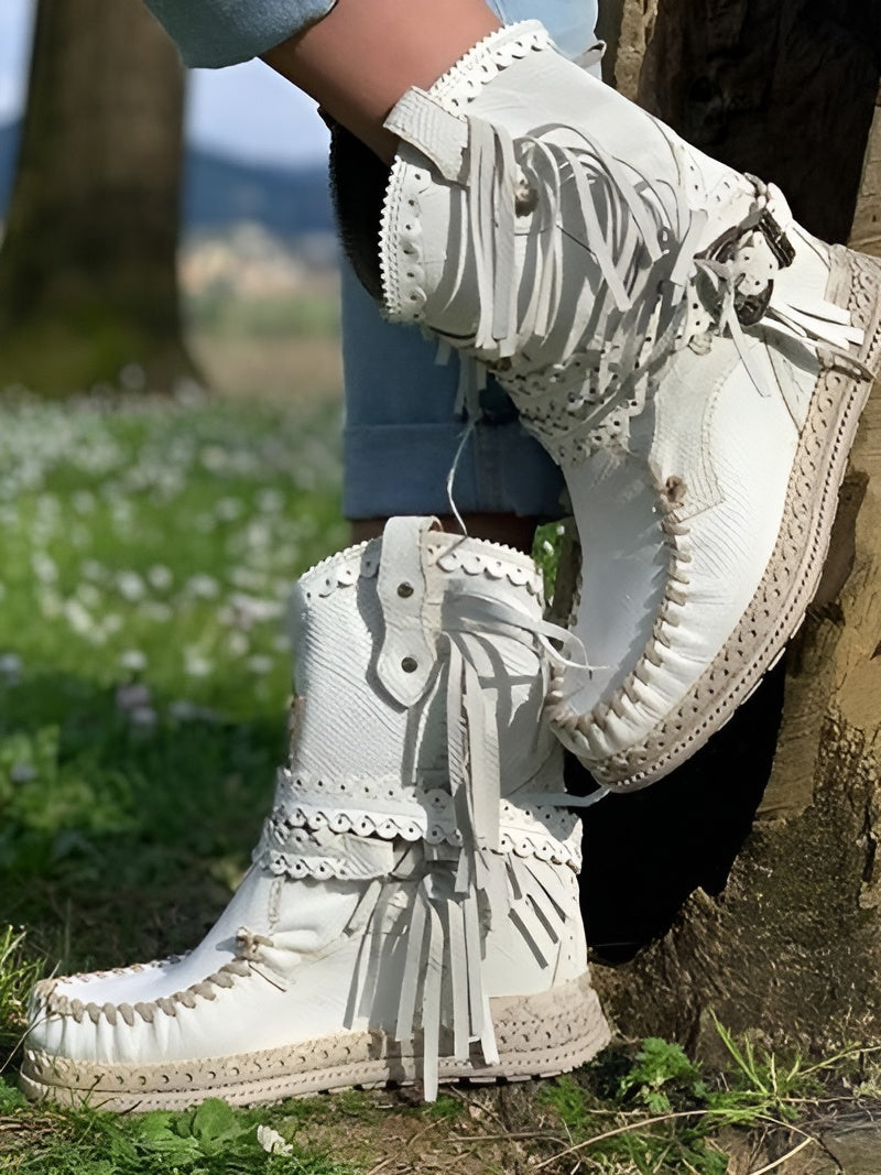 Boho dames westernlaarzen – suède laarzen met franjes & comfortabele fit