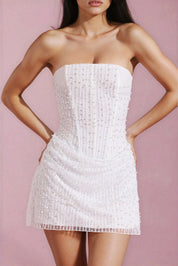 Glitter mesh mini jurk dames – chique strapless party dress met korset