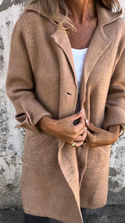 Isabella – Lange damesmantel met omslag | Stijlvolle katoenen jas voor lente & herfst