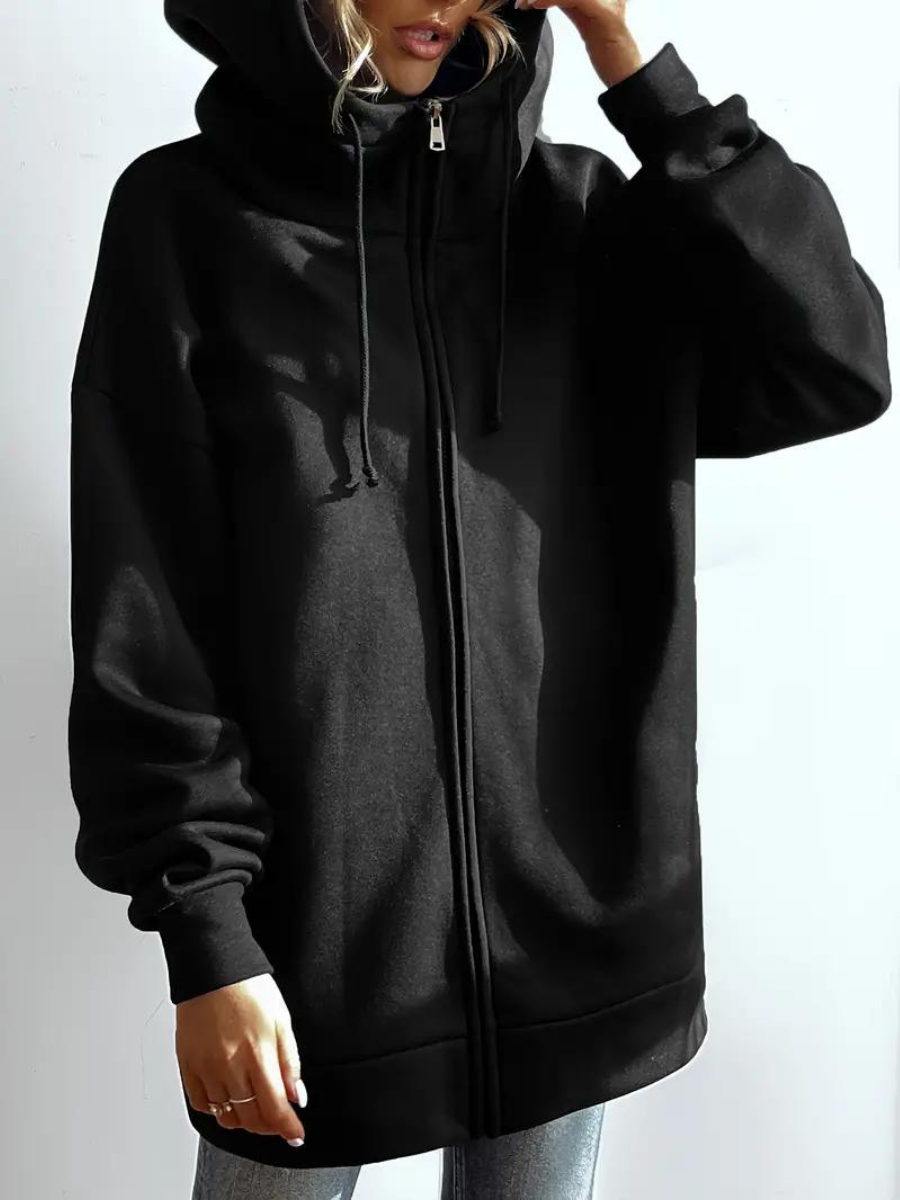 Lange dames hoodie met hoge kraag en rits – comfortabel & casual
