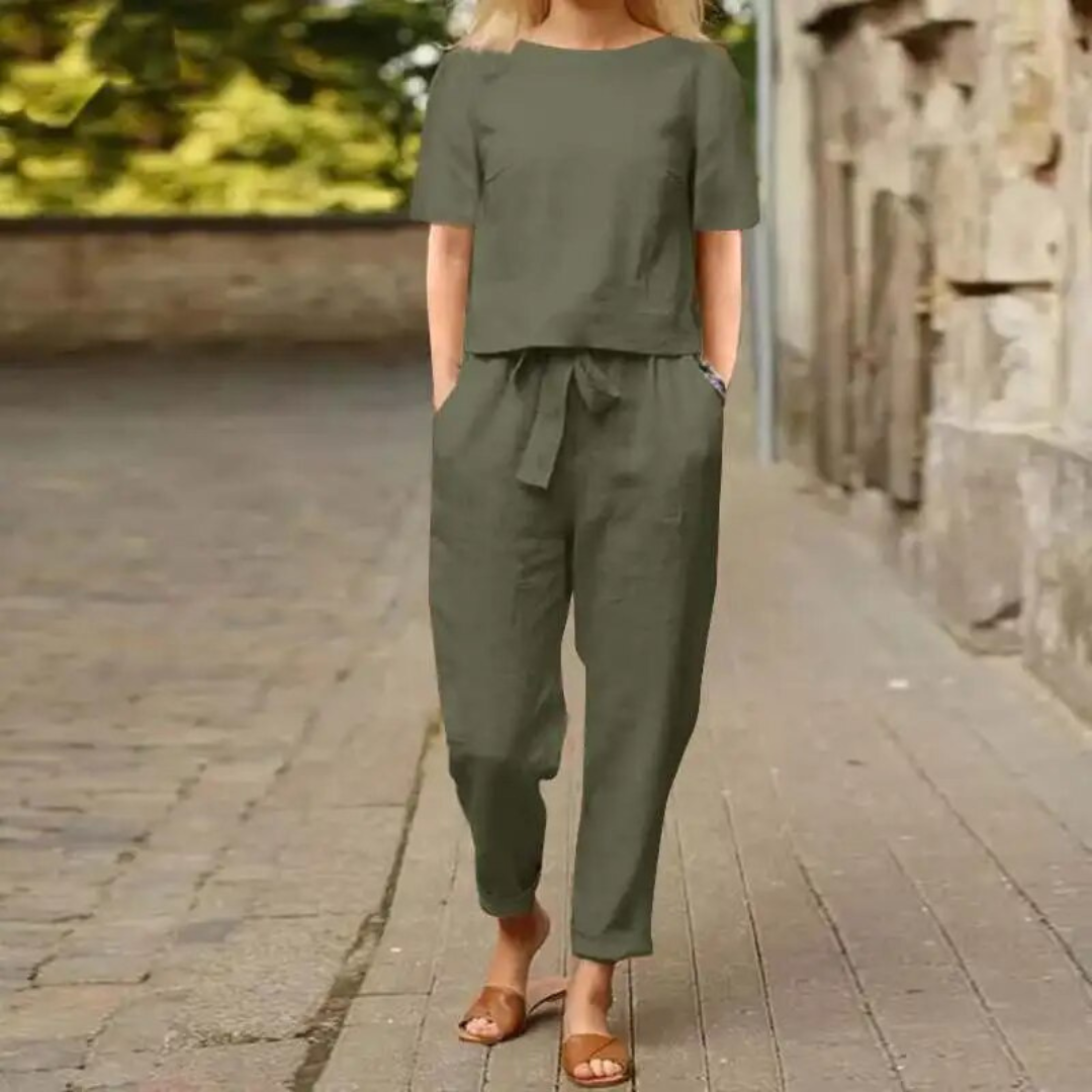Shanelle Linnen Jumpsuit Dames – Losse Pasvorm met Wijde Pijpen en Trekkoord
