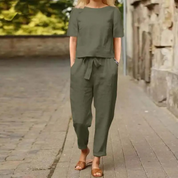 Shanelle Linnen Jumpsuit Dames – Losse Pasvorm met Wijde Pijpen en Trekkoord