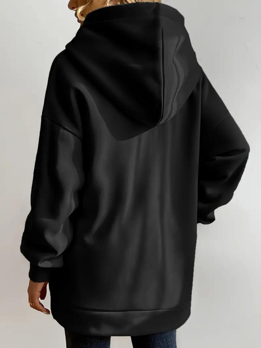 Lange dames hoodie met hoge kraag en rits – comfortabel & casual