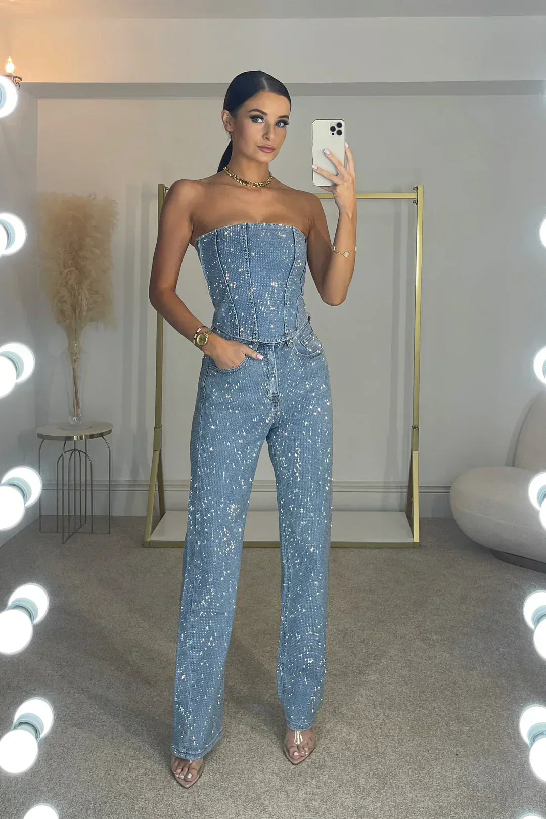Ilse Elegante Jumpsuit Dames – Strapless & Glanzstof voor Feestelijke Gelegenheden