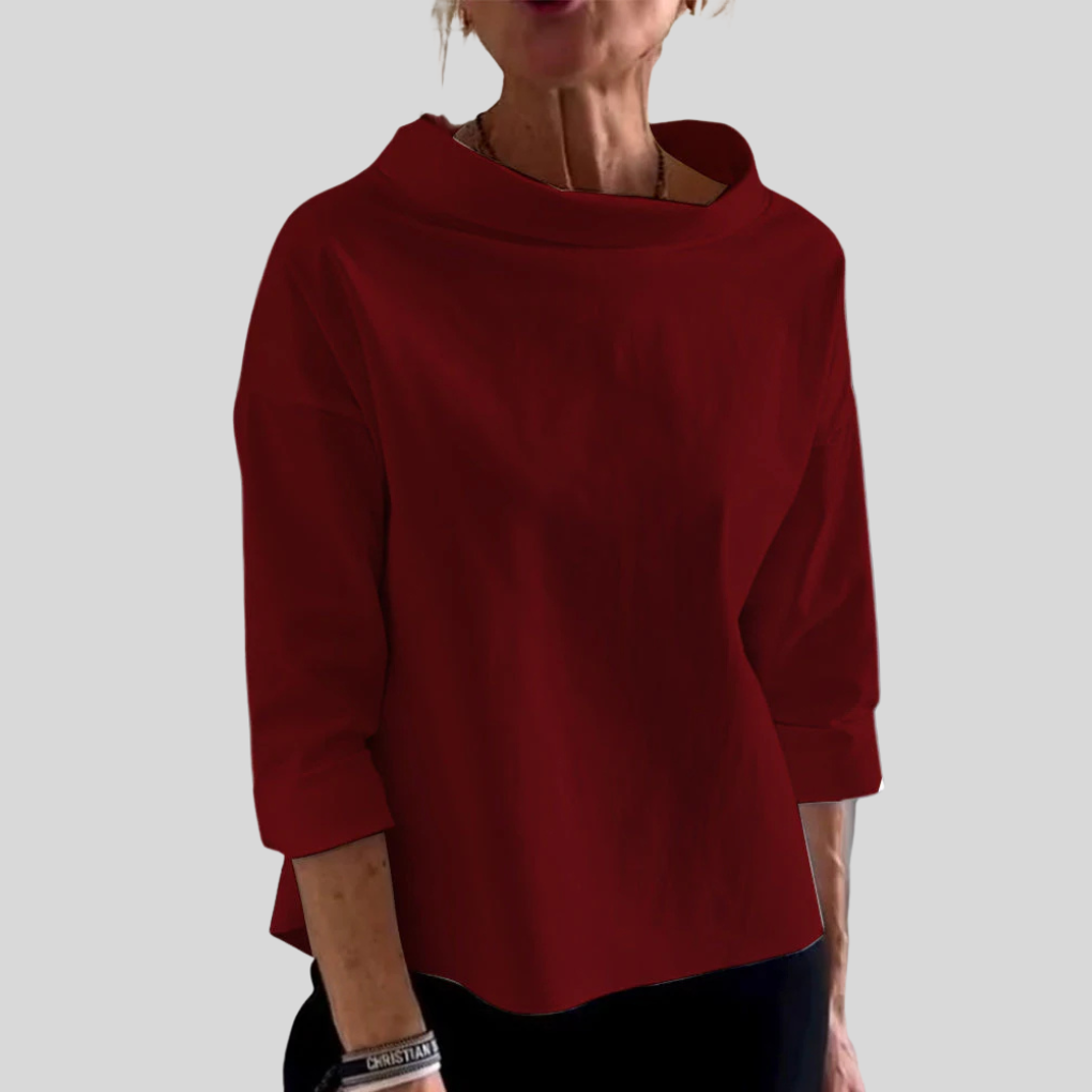 Elegante dames top – moderne lange mouw top met hoge kraag