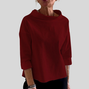 Elegante dames top – moderne lange mouw top met hoge kraag