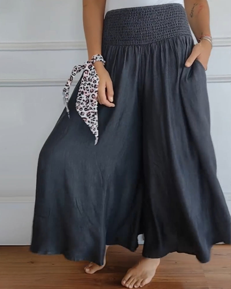 Irene – Comfortabele wijde damesbroek met hoge taille | Luchtige zomerbroek