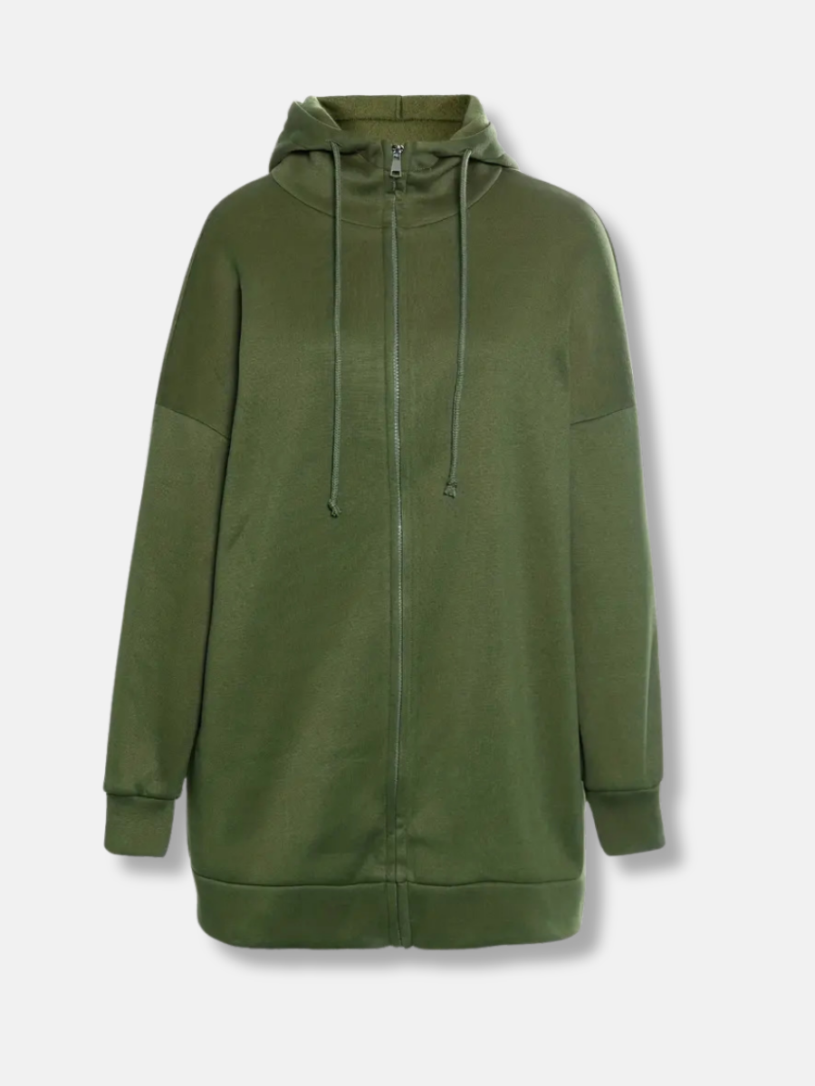 Lange dames hoodie met hoge kraag en rits – comfortabel & casual