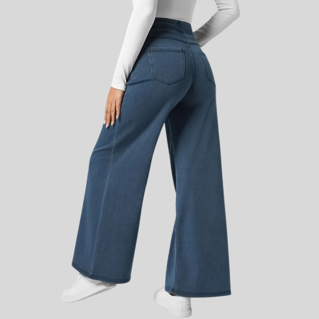 Dames broek met hoge taille | Elastische stretchbroek met comfortabele pasvorm & flatterend silhouet