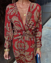 Boho maxi wrap jurk dames – casual chique overslagjurk met lange lengte