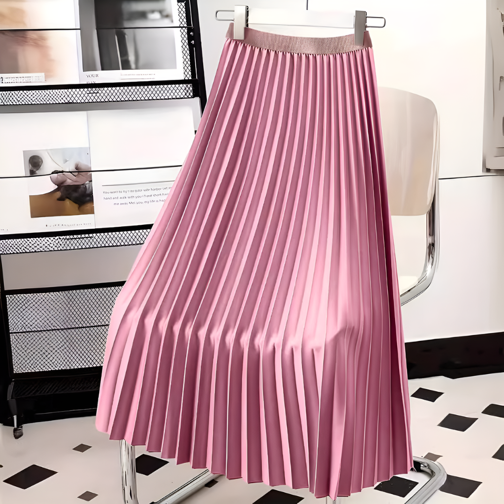 Elva satijnen plooirok – hoge taille midi-rok met elegante glans