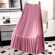 Elva satijnen plooirok – hoge taille midi-rok met elegante glans