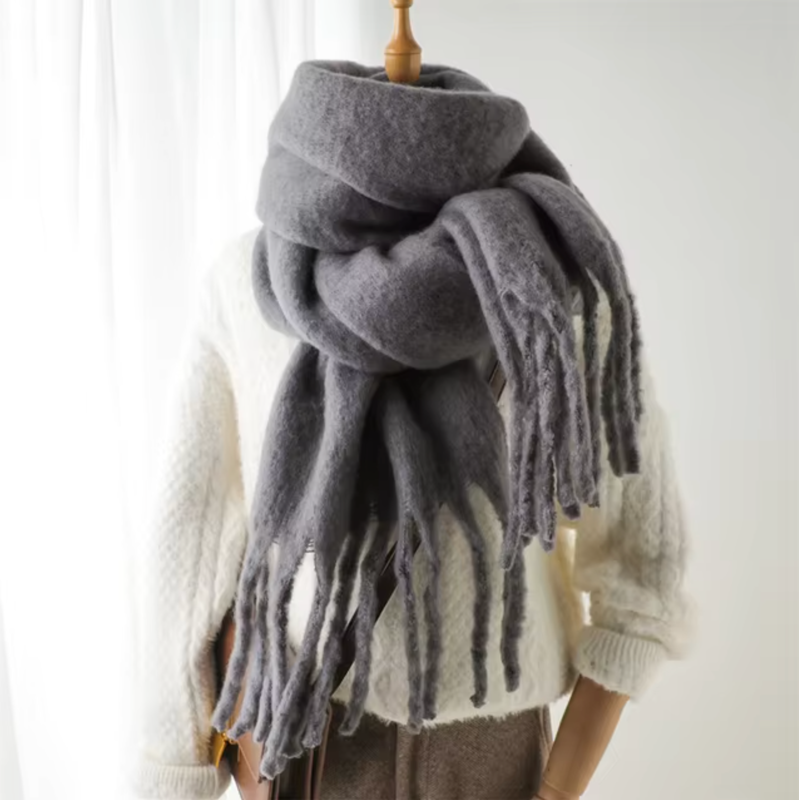 Heidi Mode winter sjaal – zachte cashmere look sjaal met franjes en elegant design