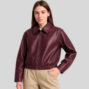 IKKY dames leren jas – relaxed fit jasje met ritssluiting & moderne kraag