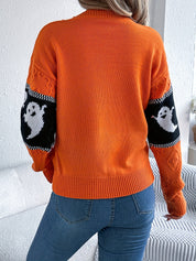 Halloween Trui Dames – Gebreide Trui met Spookmotieven in Zwart & Grijs