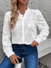 Kanten Geborduurde Blouse Dames – Elegante Lange Mouwen Blouse van Katoen