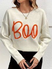 Halloween Trui Dames – Casual Gebreide Trui met ‘Boo’ Tekst