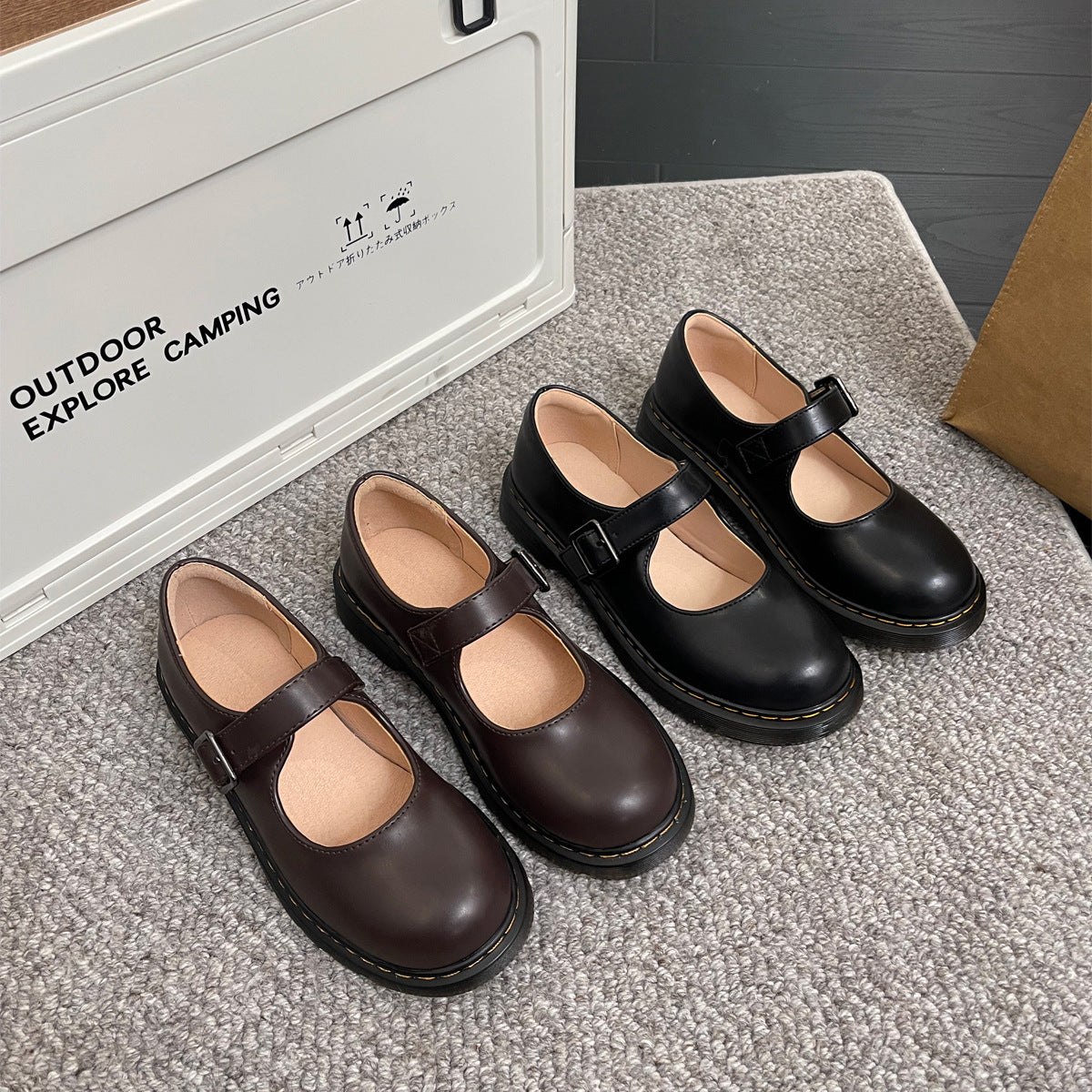 Dames Mary Jane flats bruin – retro schoenen met ronde neus en gesp