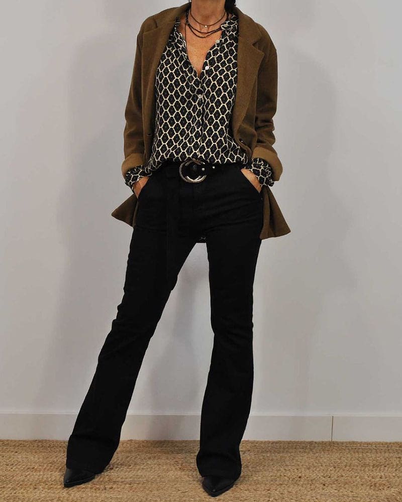 VADA dames blouse – geometrisch patroon met V-hals & lange mouwen