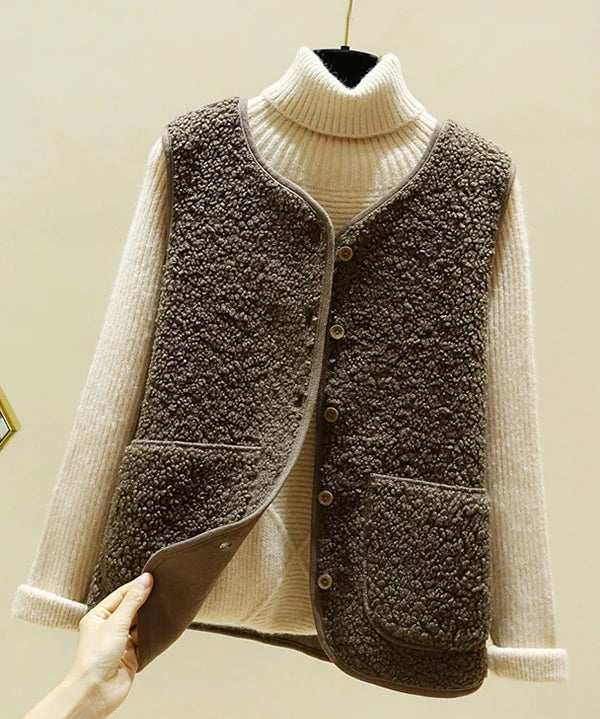 Nora dames vest | Warm mouwloos lamswollen vest | Stijlvol winter gilet