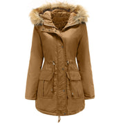 Dames winterjas met bontmuts – warme waterdichte zwarte jas voor koude dagen