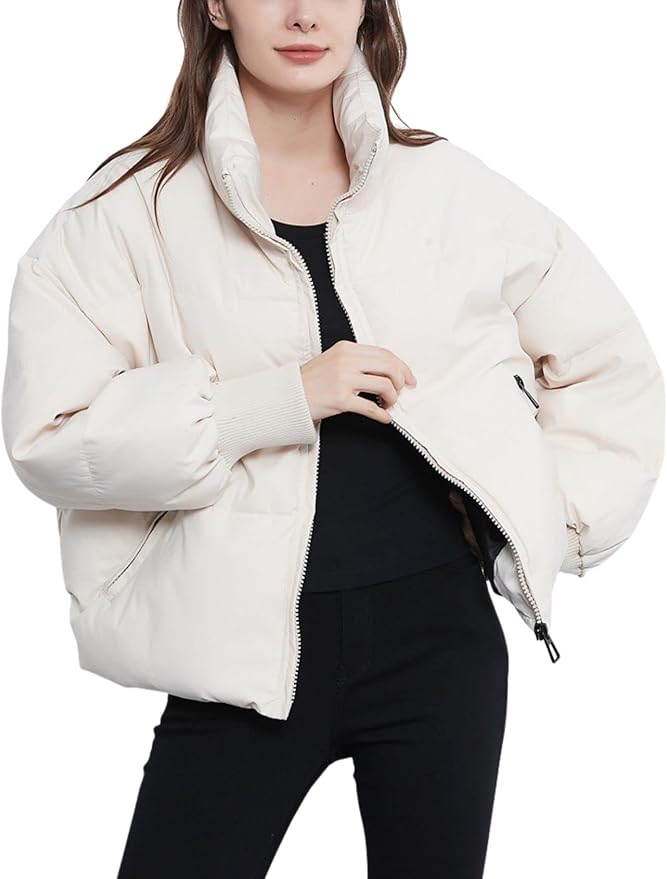Roze puffer winterjas dames – gewatteerde jas met hoge kraag en comfortabele pasvorm