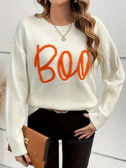 Halloween Trui Dames – Casual Gebreide Trui met ‘Boo’ Tekst