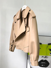 Tiffani leren jas dames – trendy lang model met sherpa voering & ceintuur