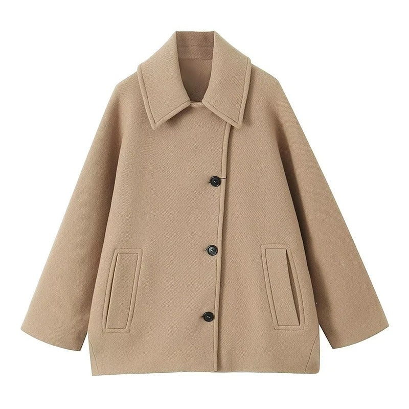 Oversized Elegante Jas met Omgeslagen Kraag en Zakken voor Dames – Luxe & Comfort