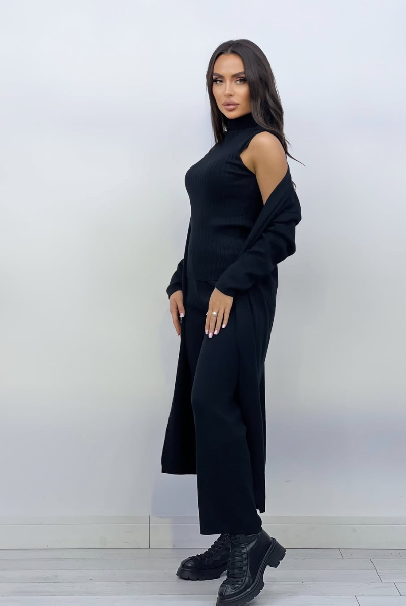 Roxy 3-delige co-ord set dames – gebreide cardigan, coltrui & wijde broek